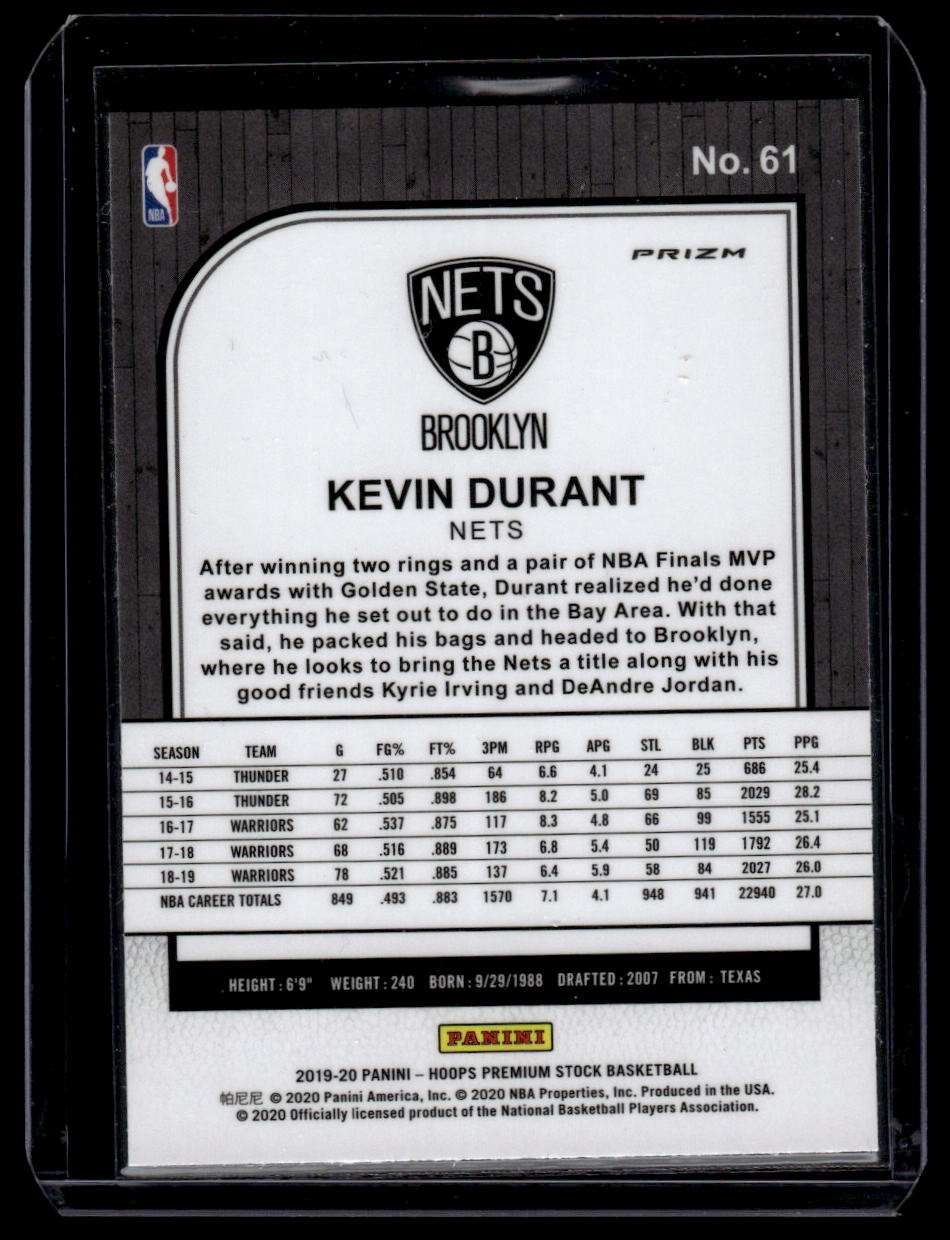 2019-20 Hoops Premium Stock #61 Kevin Durant Prizms Silver