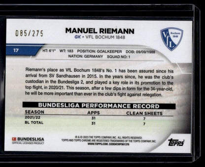 2022-23 Topps Chrome Bundesliga #17 Manuel Riemann Aqua Bubble Refractor #/275