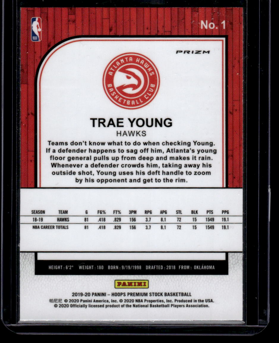 2019-20 Hoops Premium Stock #1 Trae Young Prizms Silver Laser