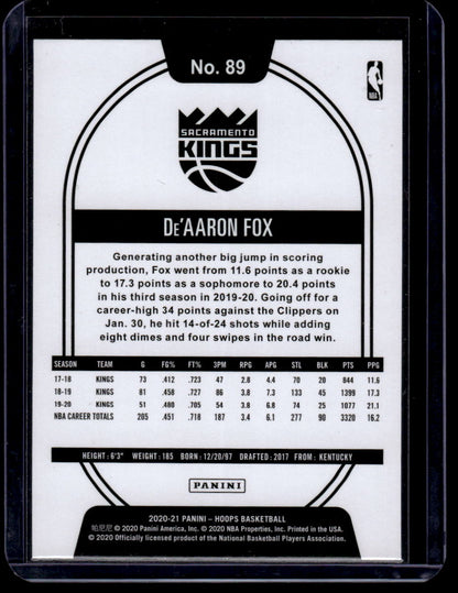 2020-21 Hoops #89 De'Aaron Fox