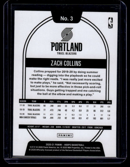 2020-21 Hoops #3 Zach Collins