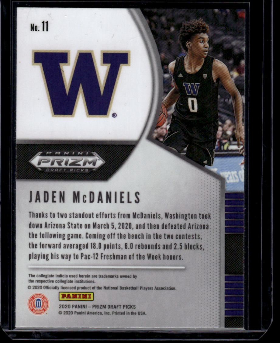 2020 Panini Prizm Draft Picks Collegiate #11 Jaden McDaniels